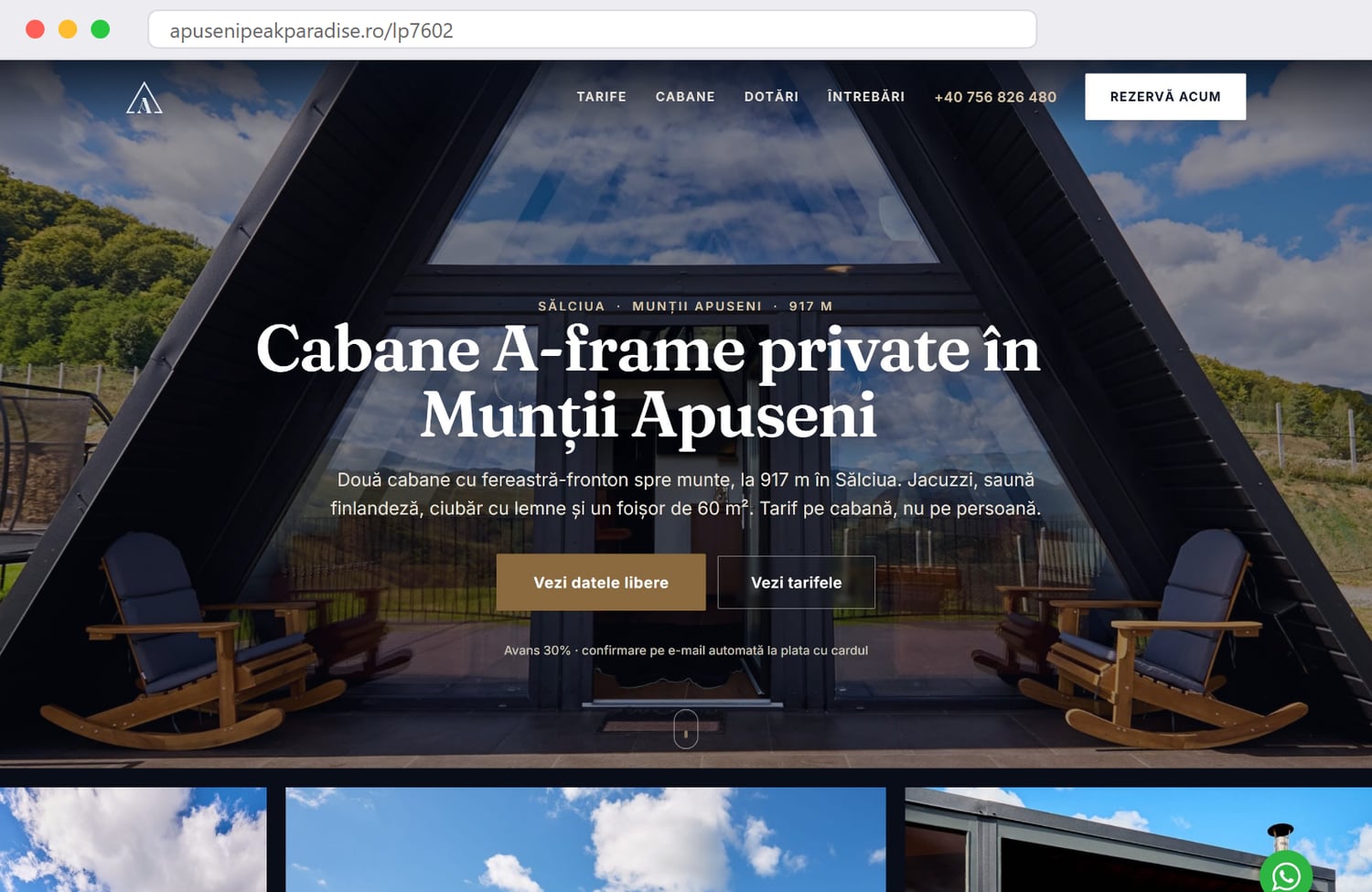The lp7602 landing-page hero on apusenipeakparadise.ro