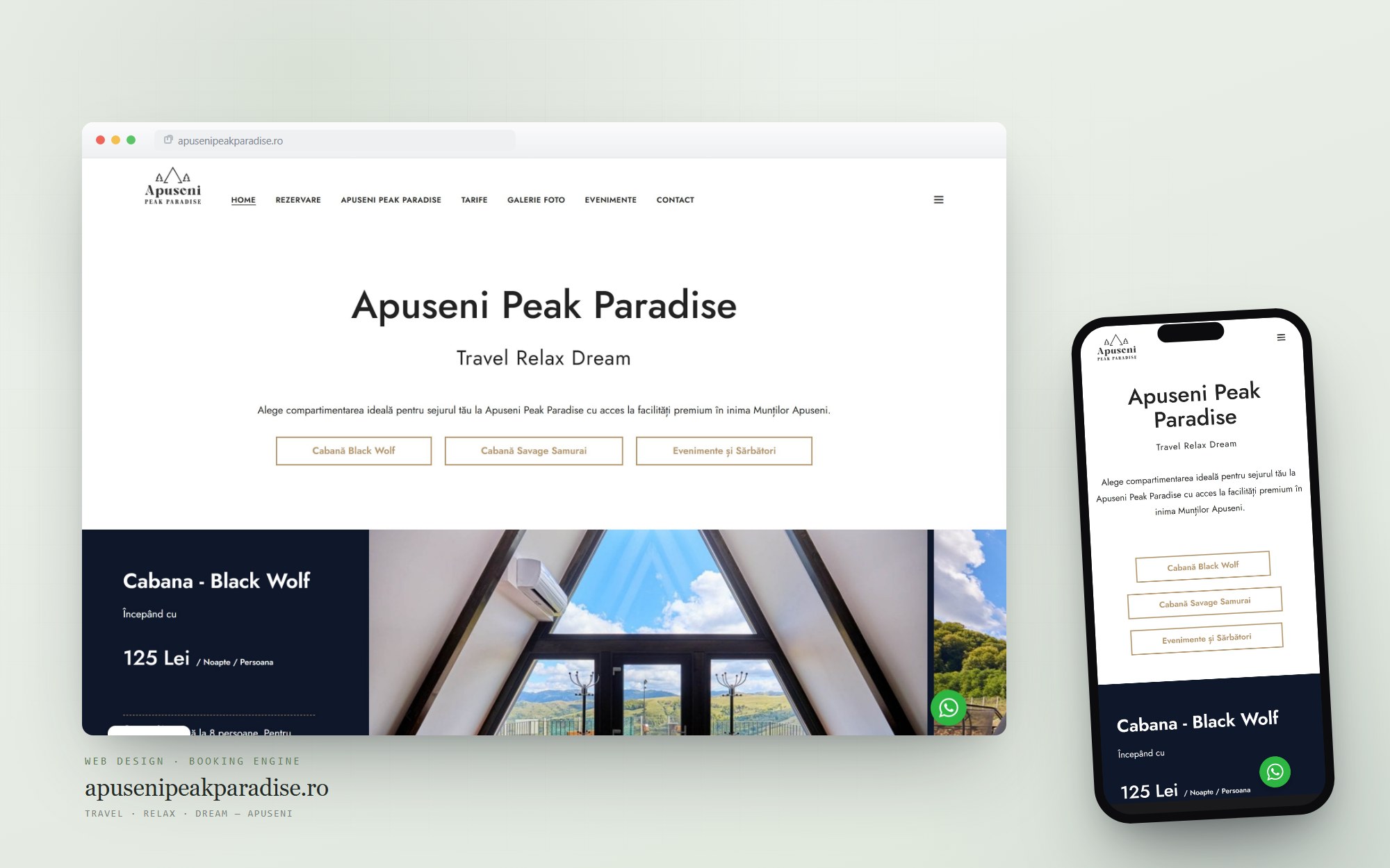 apusenipeakparadise.ro — site-ul și motorul de rezervări construit de Cittago, pe desktop și mobil