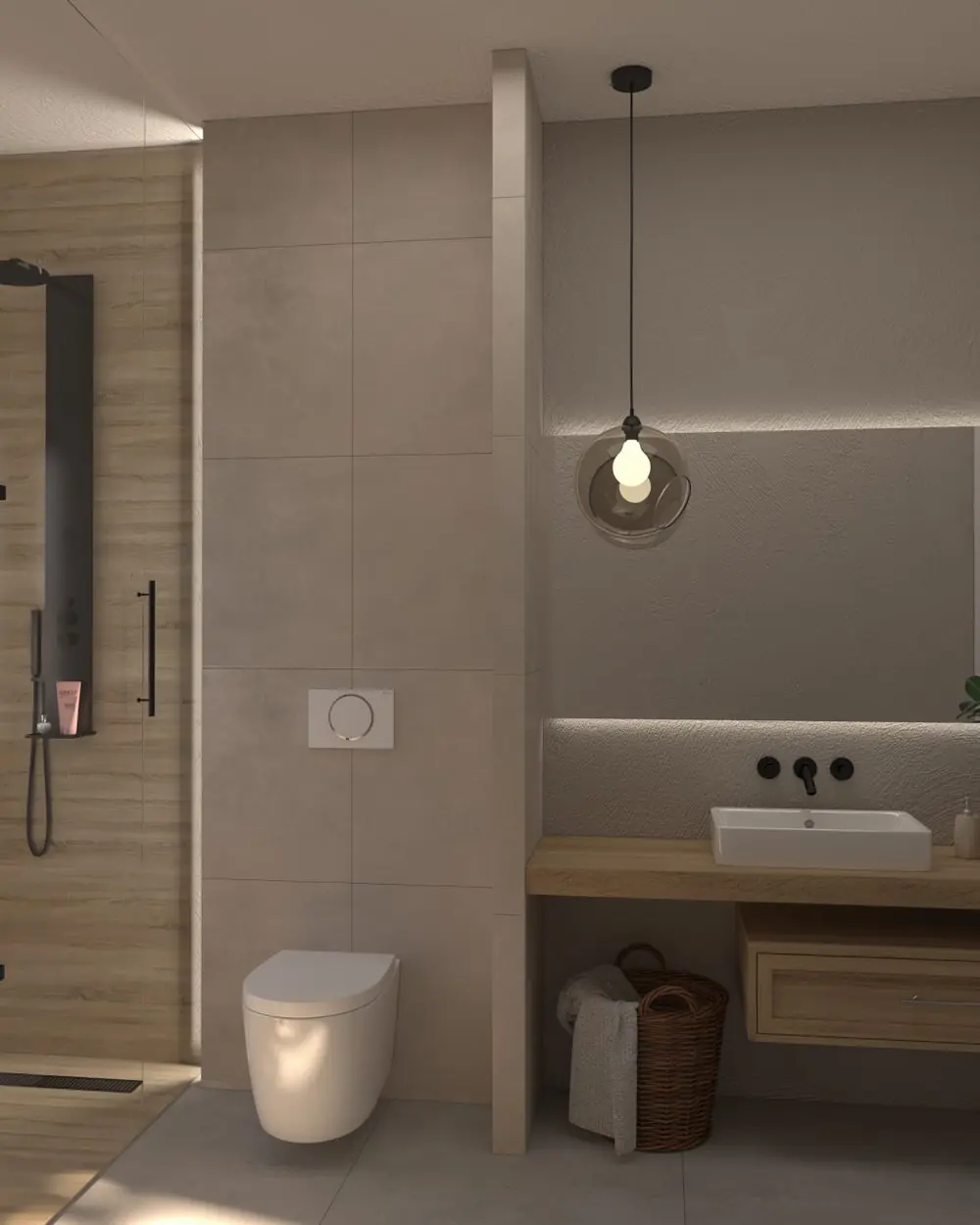 Render of an Ela Home bathroom